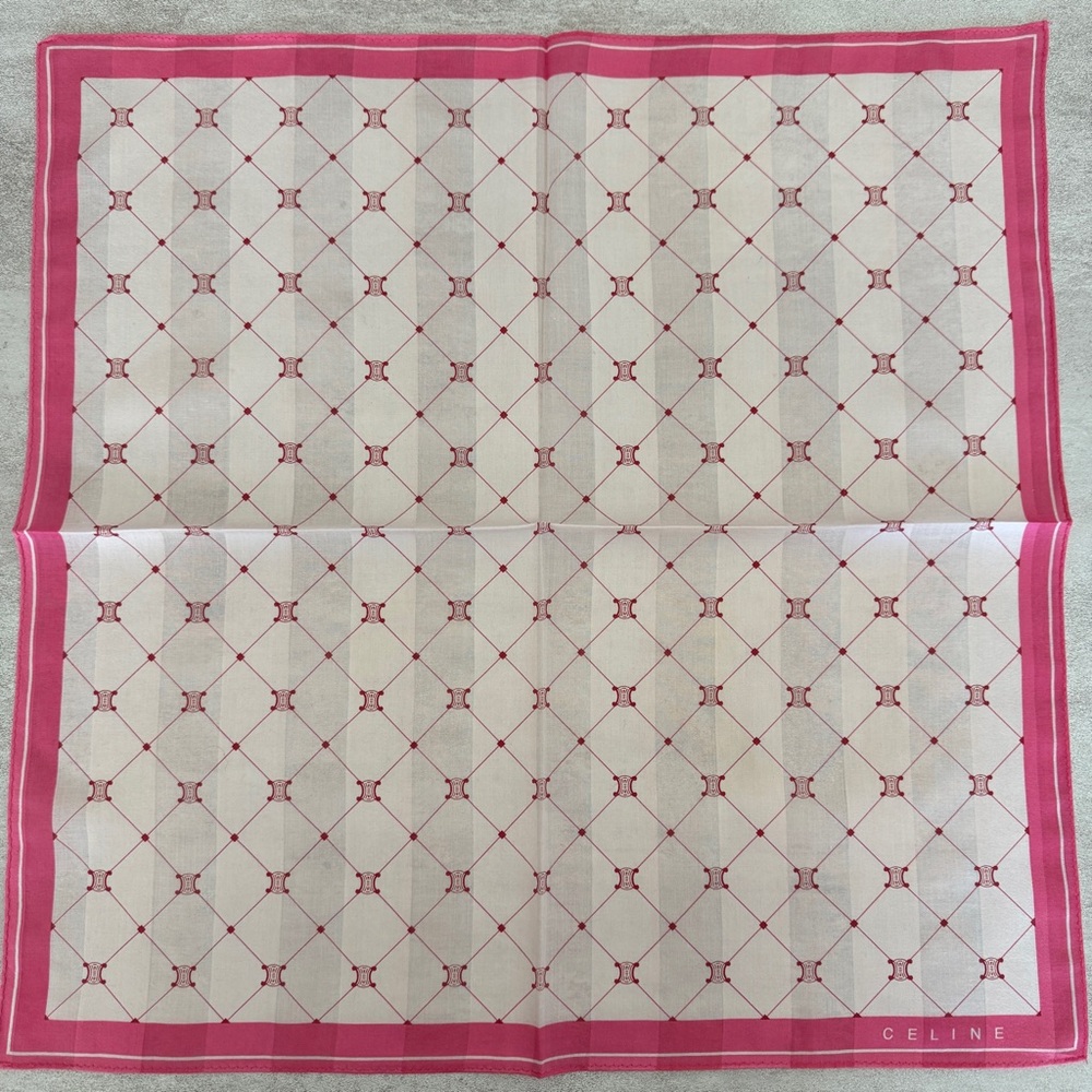 Celine Pink and Cream Signature Grid handkerchief cotton